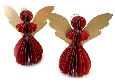 Kerstengeltjes rood rode gouden honeycombs 3D Imbarro Angel Gabriela S red set