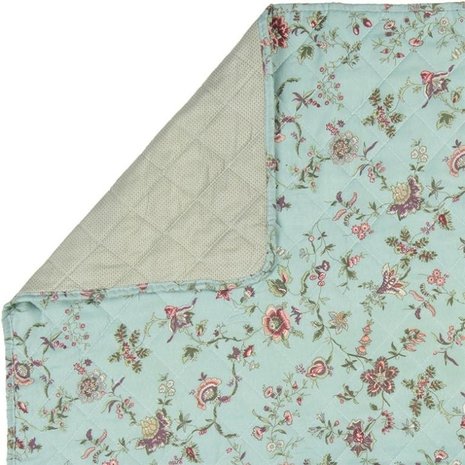 Bedsprei 140x220 cm plaid quilt bouti turquoise groene bloemetjes Clayre and Eef Q187.059