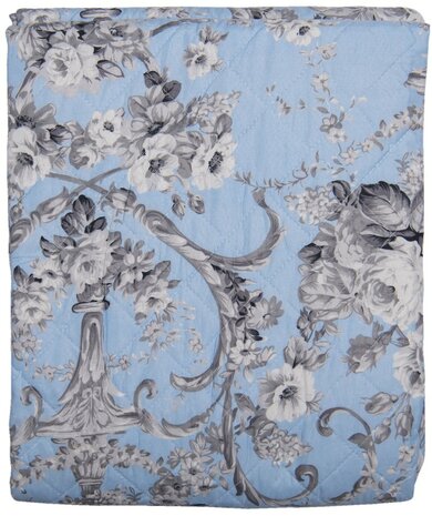Bedsprei 240x260 cm plaid quilt bouti lichtblauwe grijze rozen roos Griekse tuinvaas Clayre and Eef Q192.061