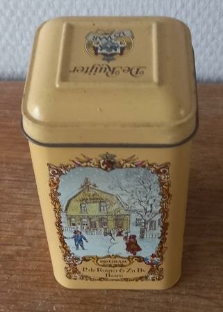 Oud vintage brocante blikje De Ruijter's chocoladevlokken melk winter 125 jaar Dutch tin container 2