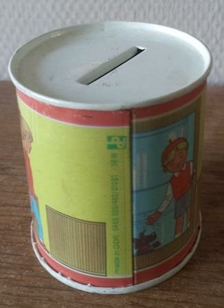 Oude vintage brocante blikken spaarpotje Giro winkel GDR DDR piggy bank tin container 2