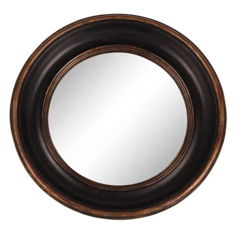 Vintage barok brocante zwarte gouden brons ronde bolle wandspiegel round convex mirror 1