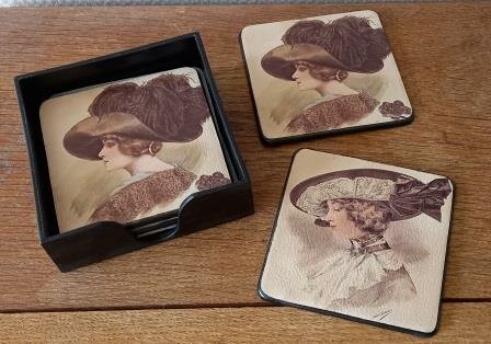 Set 6 brocante onderzetters vintage dames Baroque collection coasters ladies