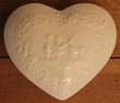 Brocante white heart serving dish with lid children & animals