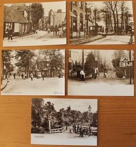 5 Oude brocante sepia foto ansichtkaarten Hilversum