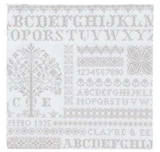Paper napkins nostalgic gray beige embroidery sampler